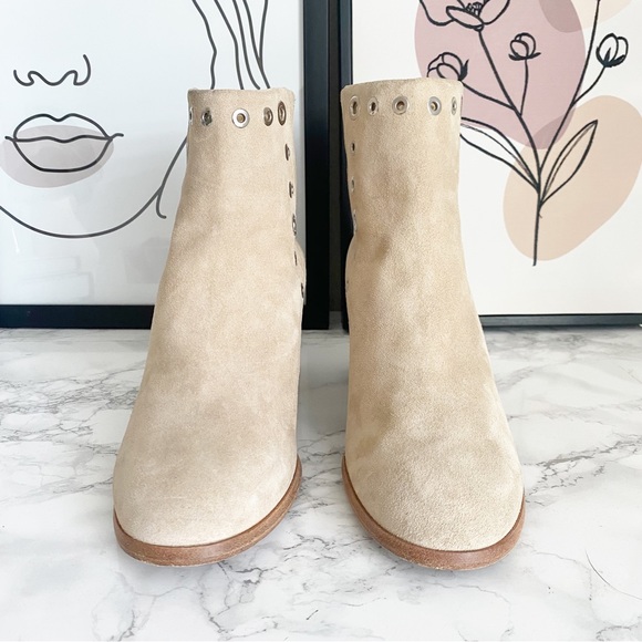 Rag & Bone Willow Sand Suede Block Heel Grommet Ankle Boots 9 - Picture 4 of 12